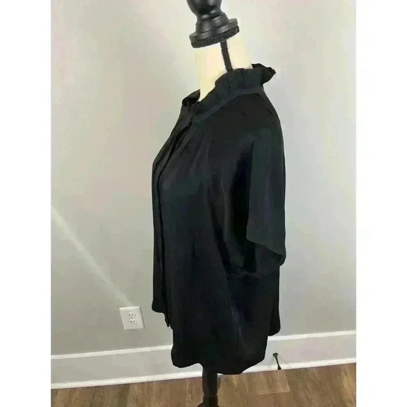 Zero + Maria Cornejo Black Womens 14 Blouse High Neck Ruffle Short Sleeve Button - Picture 6 of 13